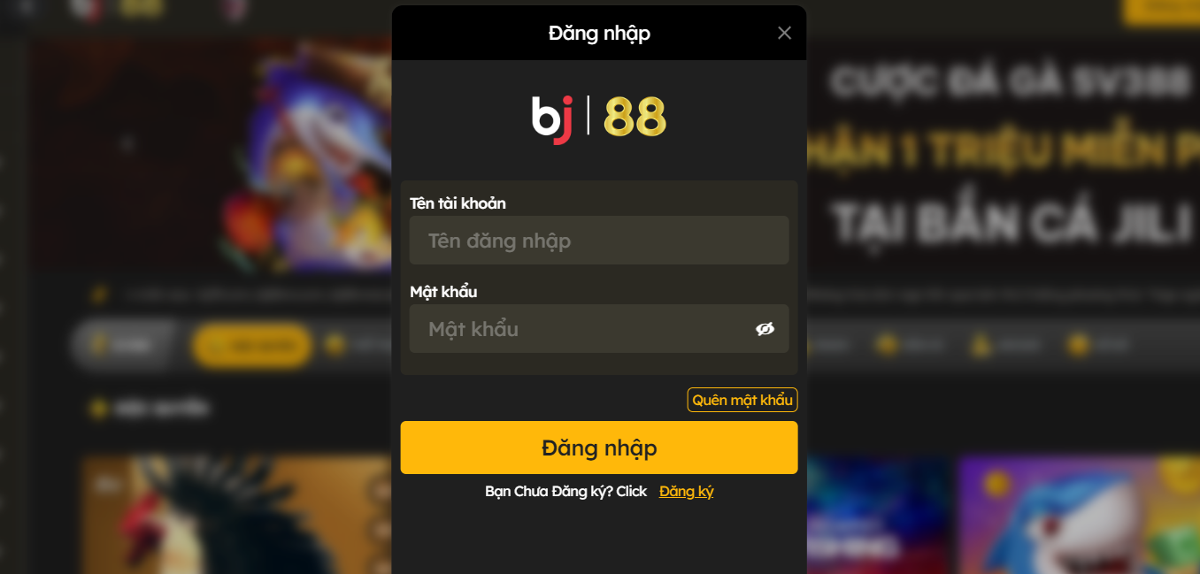 Bước 1: Bấm vào nút "Quên Mật Khẩu" để chúng tôi gửi lại cho bạn mật khẩu đăng nhập BJ88 mới